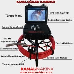 Kanal Makina Kanal Gözlem Kamerası 30 Metre Kablo Sinyal Vericili (MAKAS HEDİYELİ)
