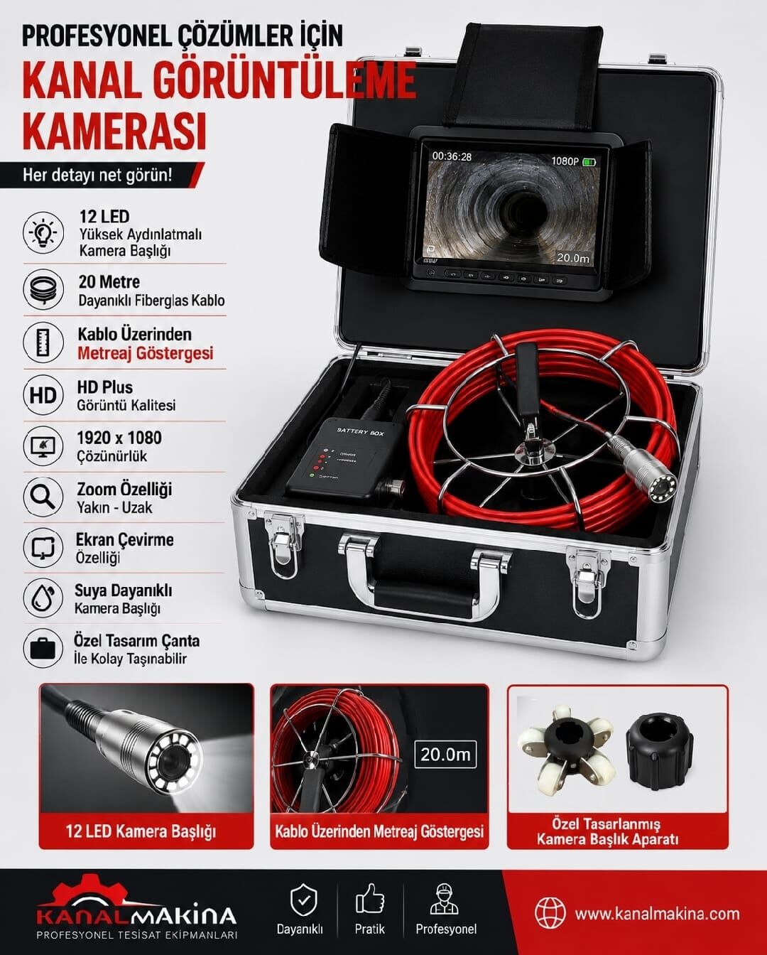 H7 Kanal Gözlem Kamerası Kırmızı Kablo