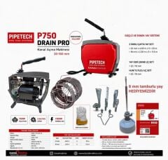 Pipetech P750 Drain Profesyonel Kanal Tıkanıkaçma Makinesi Seti