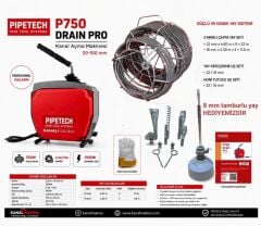 Pipetech P750 Drain Profesyonel Kanal Tıkanıkaçma Makinesi Seti