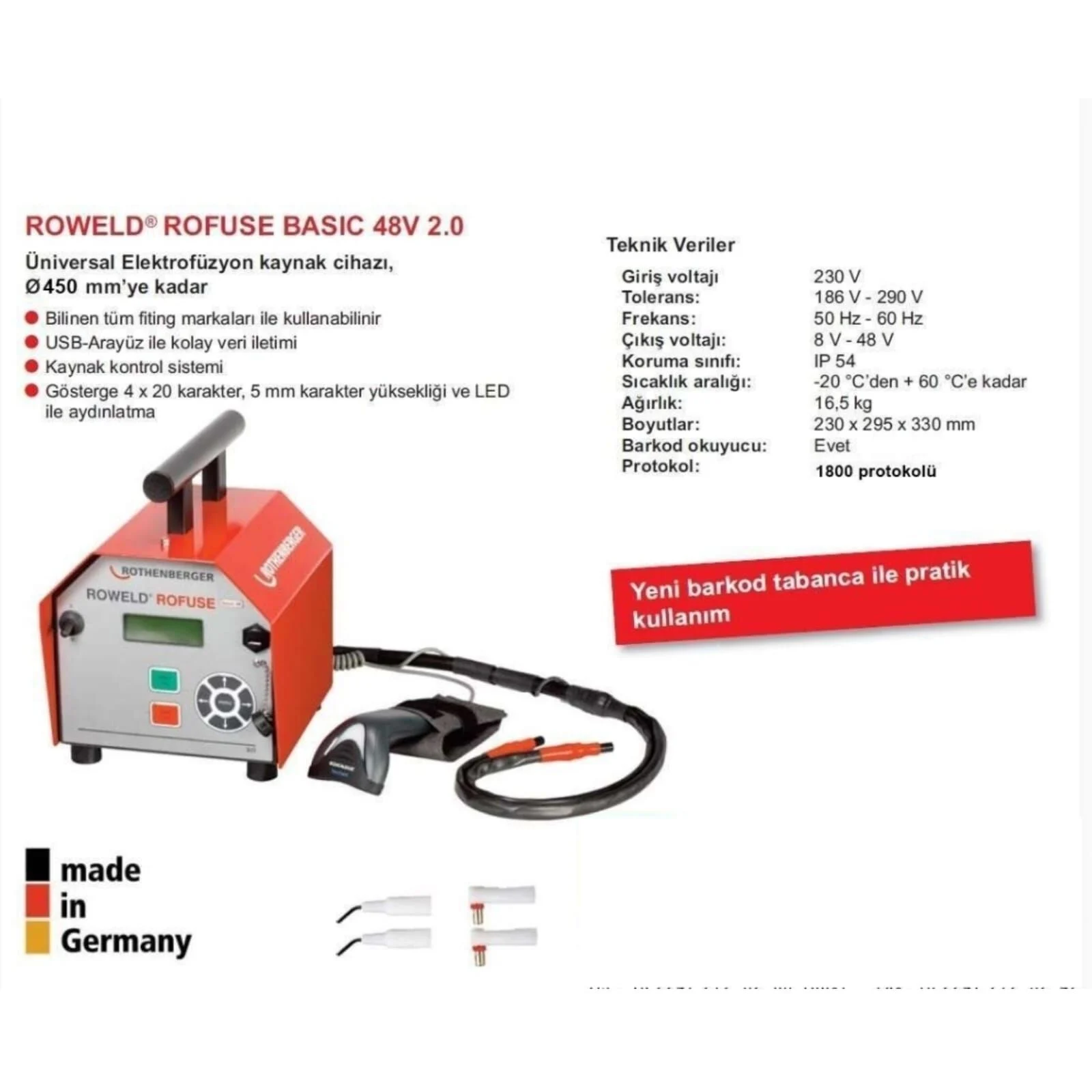 [KNL311877] Rothenberger Roweld Ropuse 48 V Bas Elektrofüzyon Kaynak Makinesi